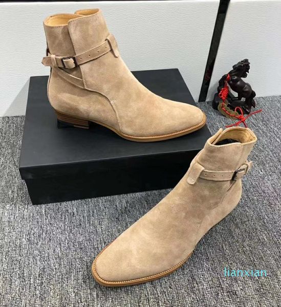 Stivali da combattimento da uomo Dersert Scarpe in pelle di mucca Moda corta Martin Boost Stivali western da uomo