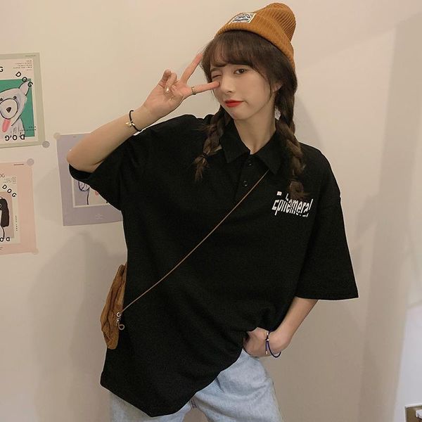 

women's t-shirt retro letter loose ins lazy tshirt, White