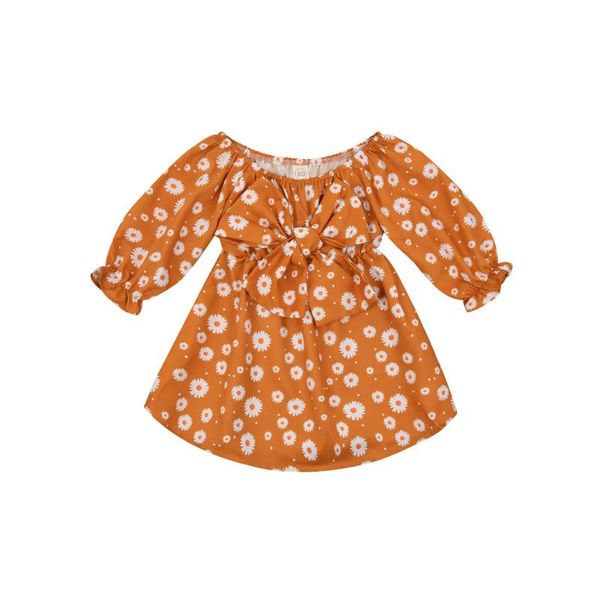 

girl's dresses 2021 0-5y big bow toddler baby girls dress autumn off shoulder flare long sleeve tunic a-line sundress, Red;yellow