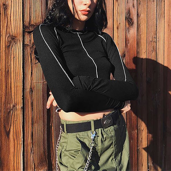 

long omen mouwen slim fit street stylish cool black t-shirt short stretch trui tea crop hip pop 2021 tshirt, White