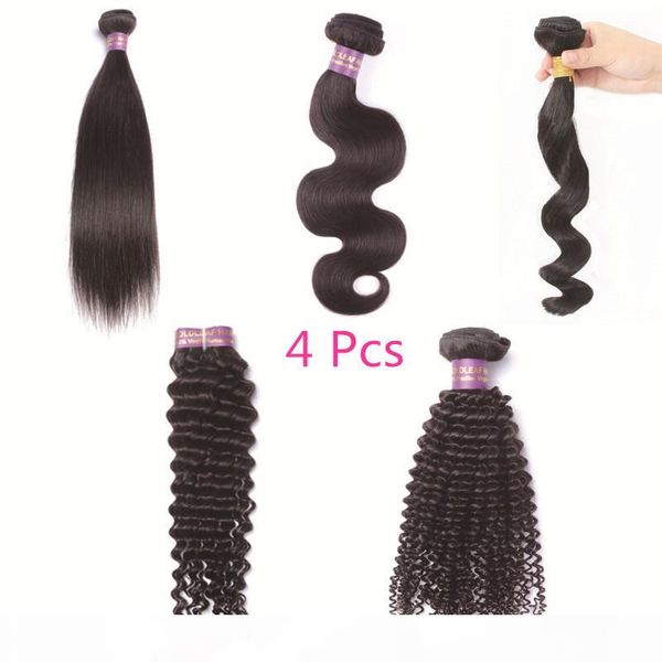 

stright body loose deep wave kinky curly 4 pcs human hair wefts brazilian indian malaysian peruvian mongolian natural color hair extensions, Black