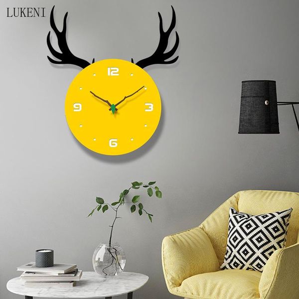 

wall clocks antler yellow folk laser engraving stereo clock home decor