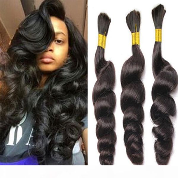 

loose wave bulk hair for braiding 8a no attachment loose wave brazilian human braiding hair bulk 1b# human hair, Black