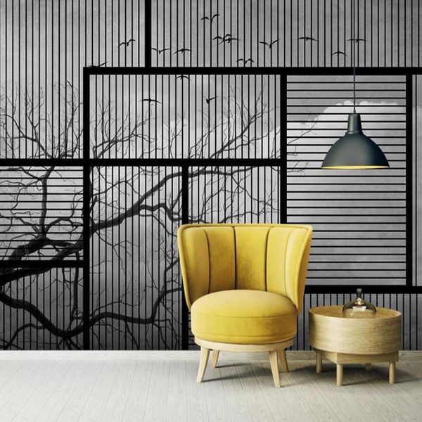 

wallpapers milofi custom 3d wallpaper mural modern strip texture big tree flying bird background wall living room bedroom decoration painti