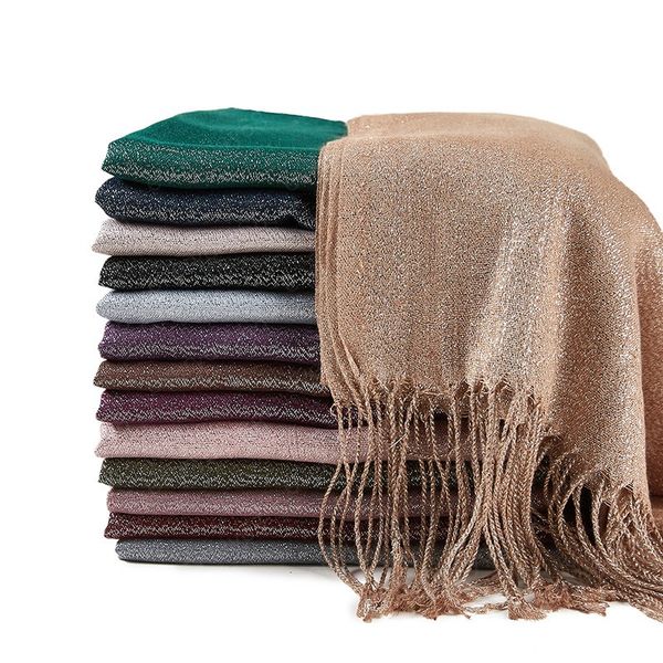 

glitter tassel scarf with silver thread plain scarf hijab soft muffler muslim hijab headband long fashion wraps scarf hijabs, Blue;gray