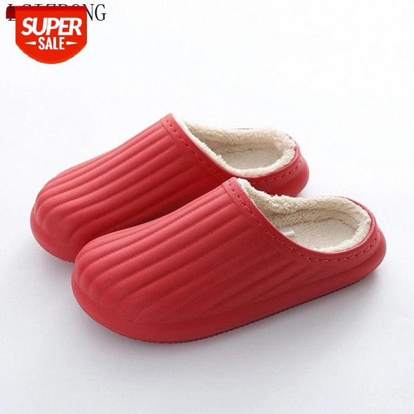 

winter waterproof slippers women men warm plush slippers indoor lovers home slipper thick sole female kitchen shoes #ll2v, Black
