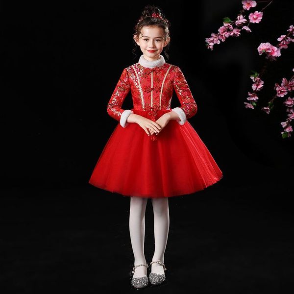 

ethnic clothing girls qipao chinese style cheongsam dress princess children's guzheng costumes student stage year's, Red