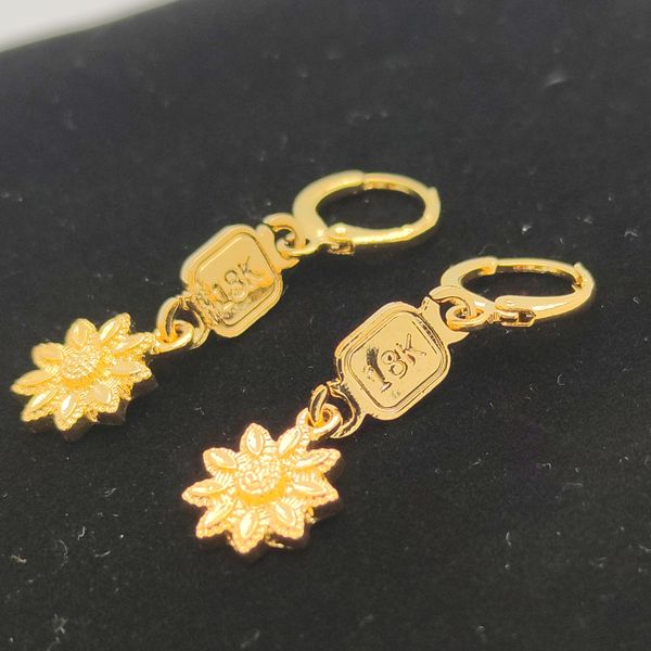 

18 k yellow solid fine gold finish flower drop earrings women/girl,love trendy jewelry for african/arab/middle eastern gift, Silver