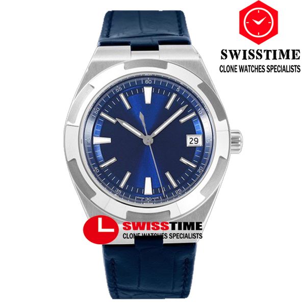 V8F Overseas 4500V ultrasottile A5100 orologio automatico da uomo a carica automatica 41mm quadrante blu indici cinturino in pelle orologi Super Edition Swisstime B2