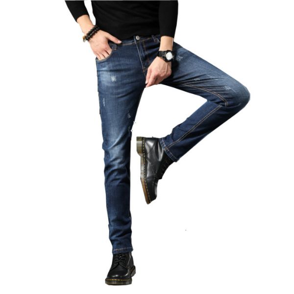 

2021 new mens designer ny ripped destroyed stretch slim fit hop brand denim pants fashion ankle zipper jeans for men s01b, Blue