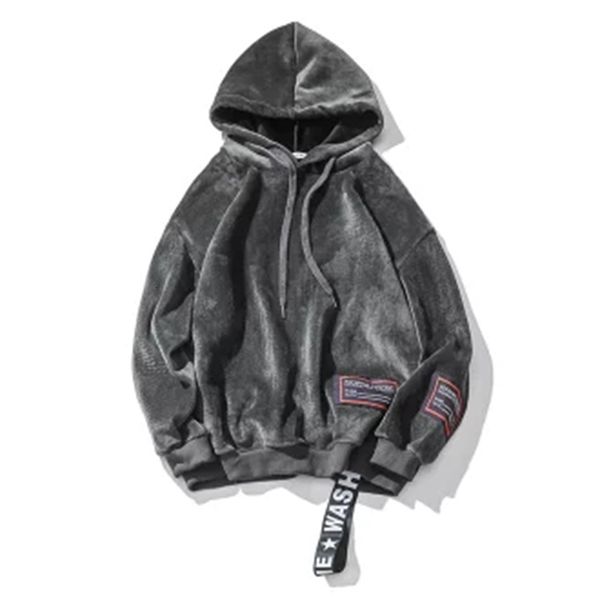 

fashion velvet mens hoodies korean japanese vintage hoodie 2021 new men thick youth warm sweatshirt man w9qp, Black