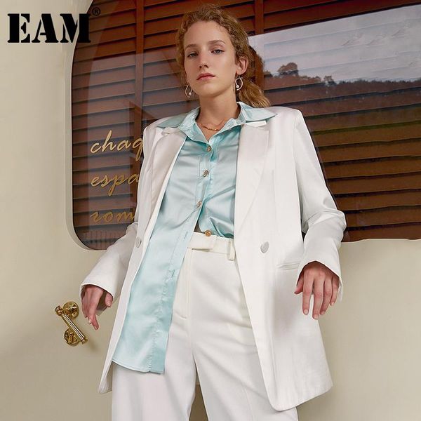 

women's suits & blazers [eam] women white brief temperament blazer lapel long sleeve loose fit jacket fashion tide spring autumn 2021 1, White;black