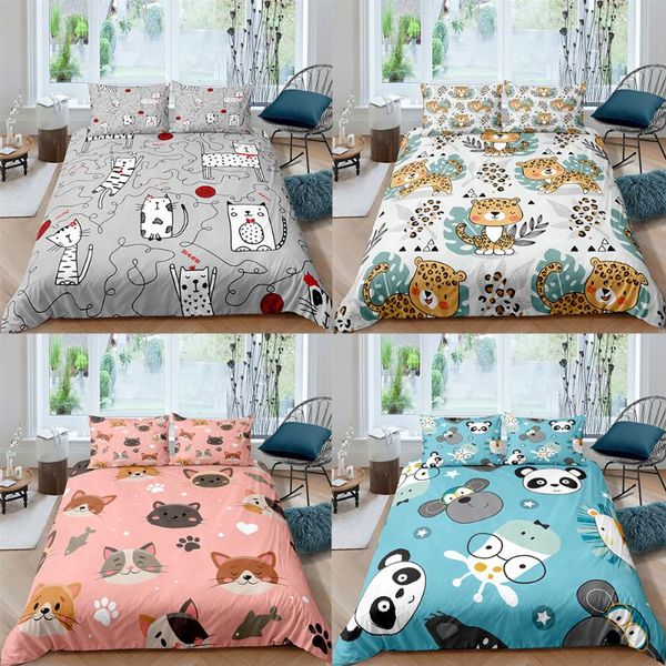 

bedding sets cat 2/3 pieces duvet cover set no bed sheet cartoon animal panda kid boy girl quilt 135 linens