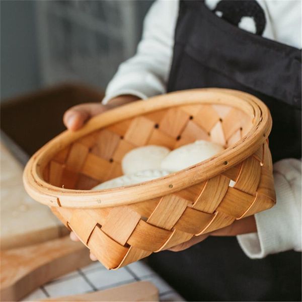 

storage baskets handmade wood woven basket table organizer beverage bread food fruit vegetable home