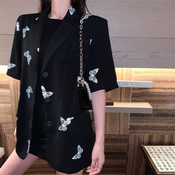 

women's jackets butterfuly grahpic printing short sleeve summer coat women chic, Black;brown