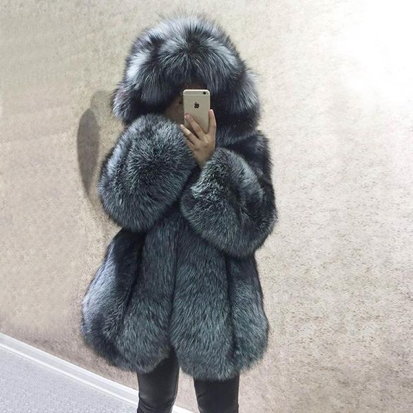 

women's fur & faux tatyana furclub real coat luxury natural silver with hood thick warm winter jacket whole skin, Black