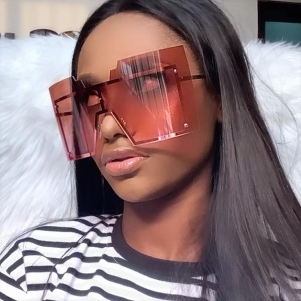 

unique super big one piece oversized square sunglasses for women vintage alloy rimless gradient sun glasses men cool party shade, White;black