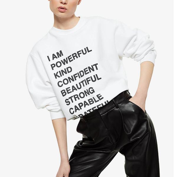 

2021 new 100%cotton white france design letter printing sweatshirt autumn elegant solid drop-shoulder women fashion harajuku 4c3a, Black