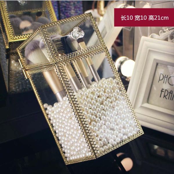 

bathroom storage & organization hunyoo golden border plastic makeup brush box with cover organizer acrylic cosmetic tool holder