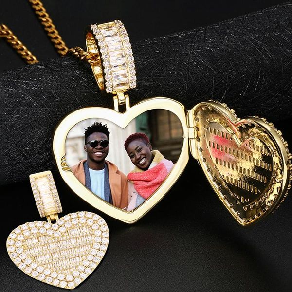 

chains custom heart po pendant can be opened necklace men women hip hop jewelry fashion iced out personalised name, Silver