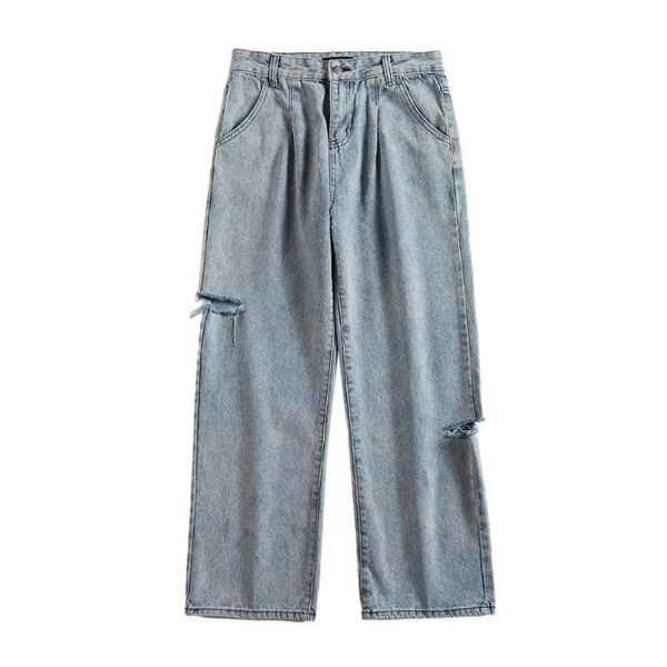 

men's jeans mens korean hole hip hop blue vintage straight loose harem pants fashoins casual trousers denim