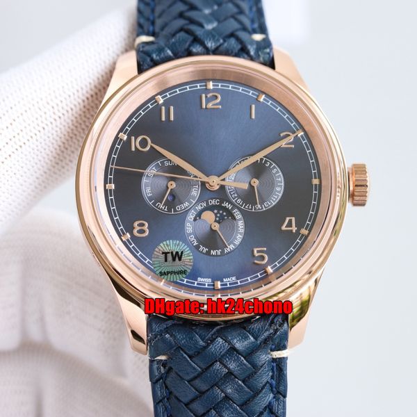 

3 styles watches twf rose gold 344205 perpetual calendar 42.4mm cal.82650 automatic mens watch blue dial leather strap gents sports wristwat, Slivery;brown