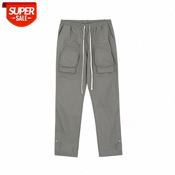 

functional wind multi-pocket side-breasted overalls men's split leg pants loose straight casual #hw7l, Black