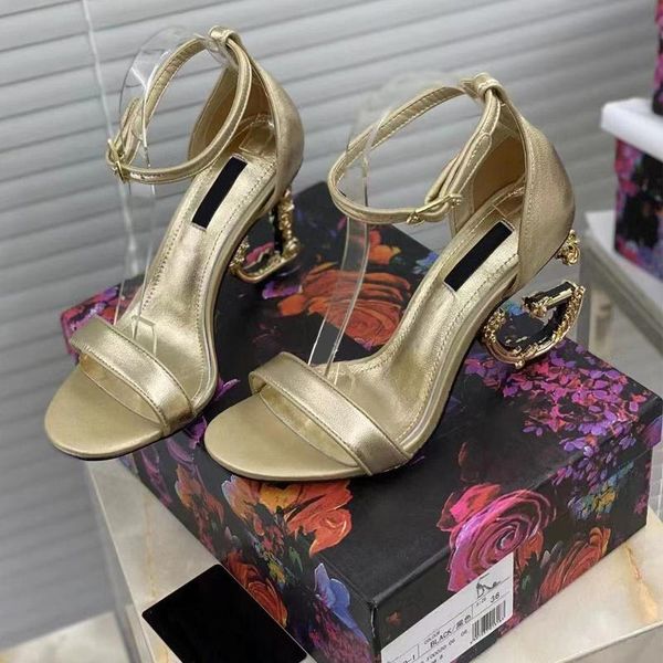 

sandals designer brand gold keira with baroque 2021 luxury high heels ladies summer catwalk style eye-catching party shoes, Black