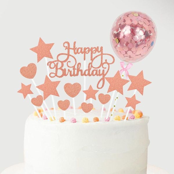 

1set happy birthday star cake er confetti balloon cupcake flags kids birthday party baby shower cake decoration