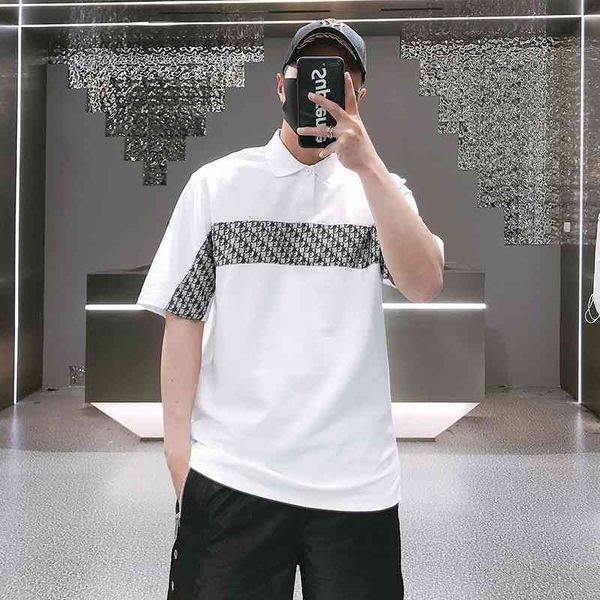

2021 new lapel color matching clothes men's tpolo shirt men's short sleeve t-shirt summer handsome trend cotton, White;black