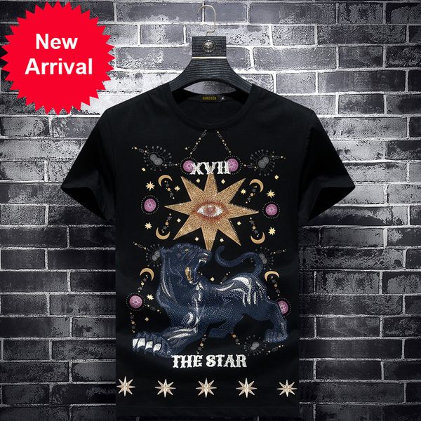 

2021 quality strass t-shirt men mercitized fine cotton short clothes streetwear neck fashion 0qkr, White;black