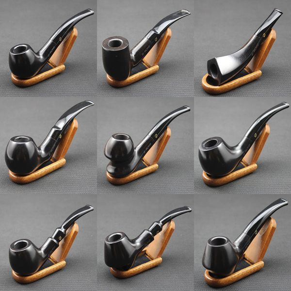 Clássico Handmade Natural Ebony Madeira De Madeira De Madeira Tubulação De Tubulação De Madeira Preto Tubulação De Madeira + Bolsa + Titular + 10 pcs Filtros de Tubo 9mm C0310