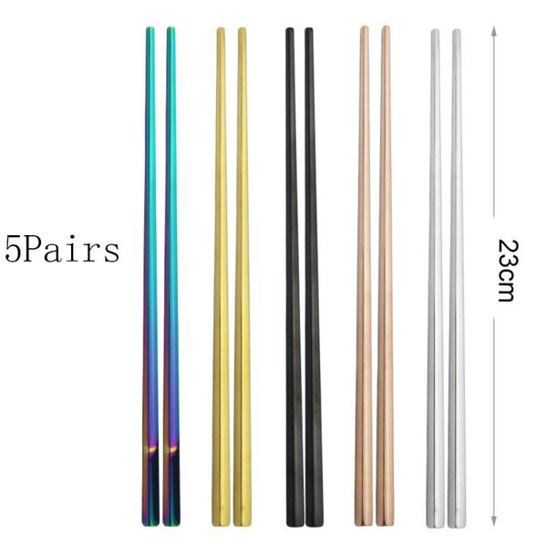 

chopsticks dinnerware 5 pair stainless steel metal chop sticks tableware silver gold multicolor wedding home festival supplies