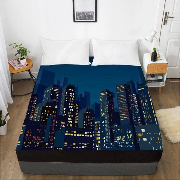 

sheets & sets 3d hd digital printing custom bed sheet with elastic,fitted 160x200cm 150x200 180x200,bedding mattress cover city night