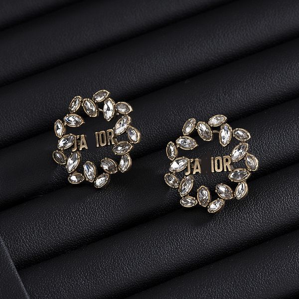 

net red inlaid horse eye drill letter women's earrings 2021 fashion, Golden