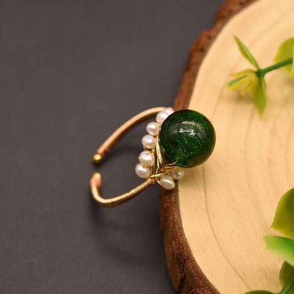 

cluster rings female small round green jade ring 100% real sterling silver gold wedding cute open thin engagement for women, Golden;silver