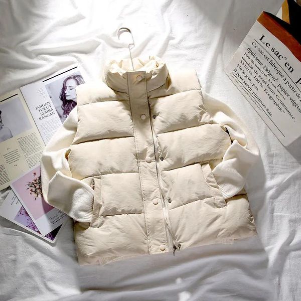 

women's vests women winter warm cotton padded puffer sleeveless jacket, Black;white