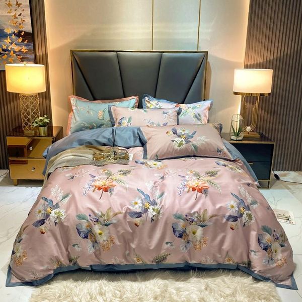 

bedding sets luxury bean paste powder digital printing egyptian cotton duvet cover bed linen fitted sheet pillowcases bedclothes