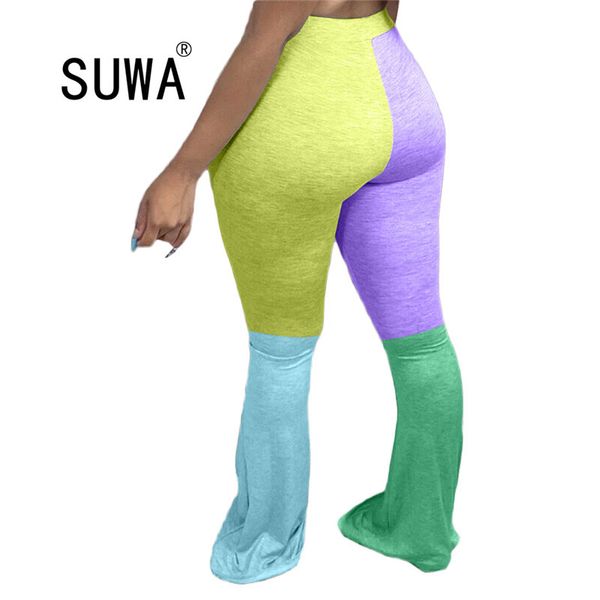 

90s vintage colorful patchwork women wide leg flare pants high waist skinny bell-bottoms trousers draped jogger sweatpants 210525, Black;white