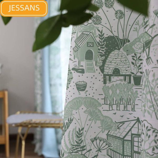 

curtain & drapes british country green cotton and linen printed curtains for living room bedroom custom finished product