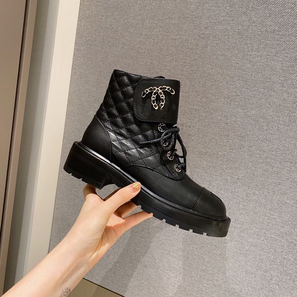 

2021 short boots small fragrance wind increased thick bottom lace up velcro color matching martin leather, Black