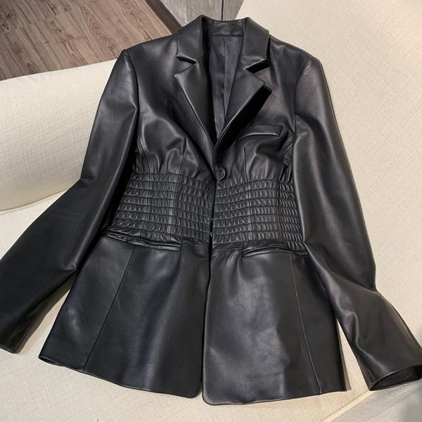 

women's leather & faux ladies genuine blazer women real sheepskin lamb jacket, Black