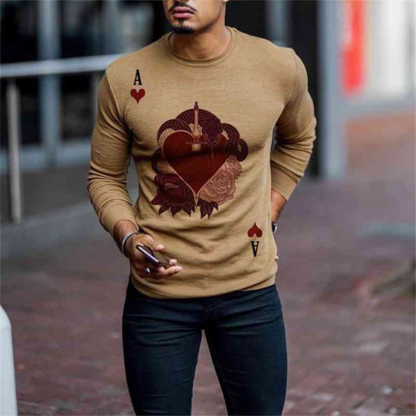

autumn long sleeve men's new red heart a printed round neck slim t-shirt, Black