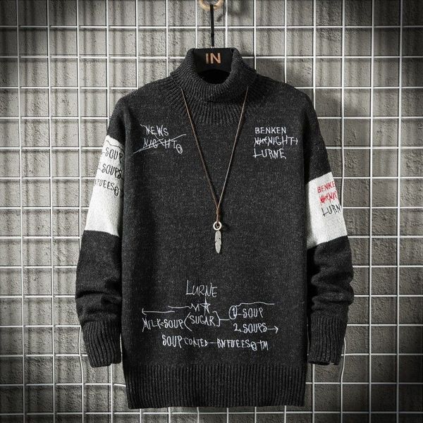 

2021 new moda malha pulver jumper camisolas streetwear casual hip hop manga comprida malhas camisola masculina primavera outono rock s, White;black