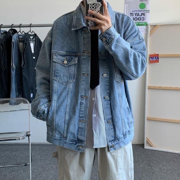 

men's jackets autumn ripped denim jacket fashion blue casual pocket utility mens streetwear loose hip-hop bomber men, Black;brown