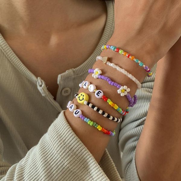 

charm bracelets classic fashion gold chains heart pearl bangles bracelet for woman bohemia flower beaded letter trendy gift jewelry, Golden;silver