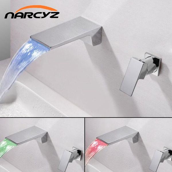 

basin faucet in-wall split basin faucet single handle and cold bathtub waterfall concealed led temperature le-6755