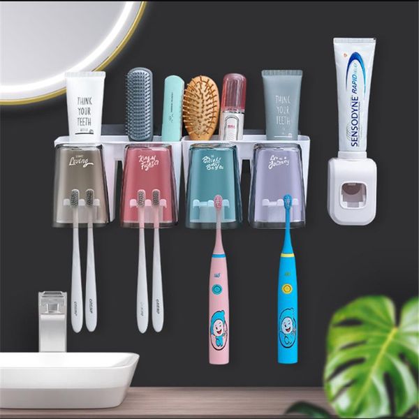 

automatic toothpaste dispenser wall mount dust-proof toothbrush holder punch-suspension bathroom storage box mouth cup suit