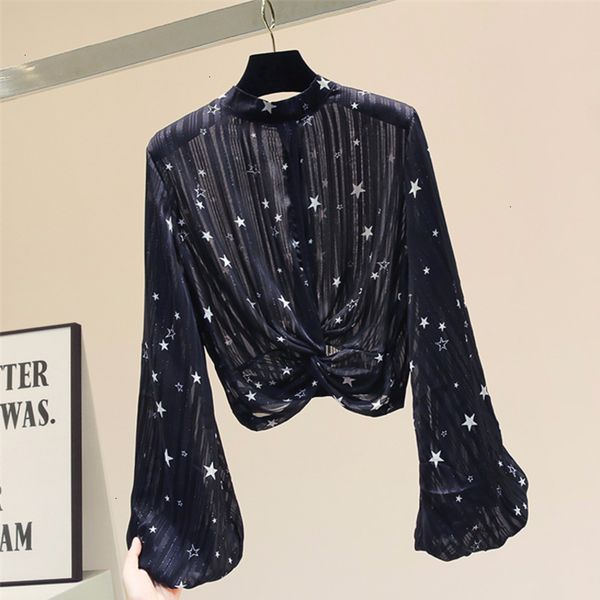 

2021 white spring chiffon blouse harvest long lantern vintage female yz6z