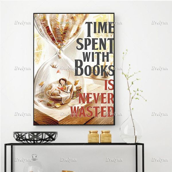 

paintings reading book poster, time spent with books is never wasted , lovers gift,home decor prints wall art canvas floating frame